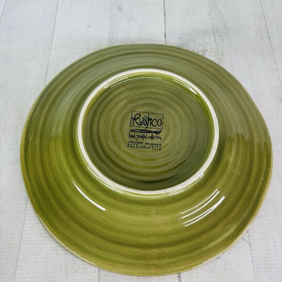 Tabletops RUSTICO OLIVE Green Hand Painted Swirl Stoneware Dinner Plates Set 2 - Picture 5 of 15